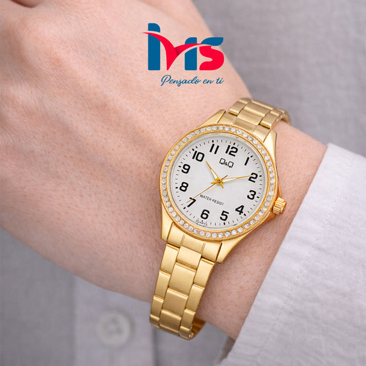 ⌚ Reloj Q&Q C223J004Y para Mujer – Dorado con Esfera Blanca
