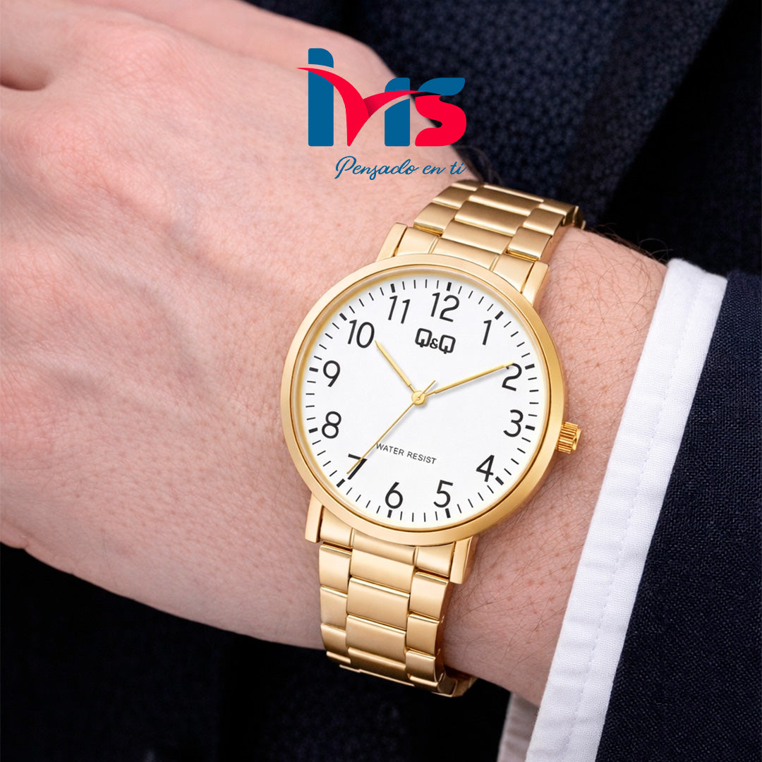 ⌚ Reloj Q&Q C34A-002PY para Hombre – Dorado Clásico con Esfera Blanca