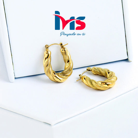 Aretes Dorados Tipo Aro Trenzado – Acero Quirúrgico 316L Waterproof.