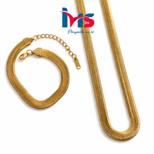 Collar y Pulsera Tipo Espiga en Acero Quirúrgico 316L Enchapado en Oro 18K – Waterproof