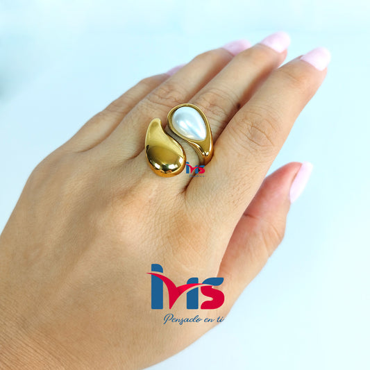 Anillo Gota Elegance de Acero 316L Premium, Enchapado en Oro con Recubrimiento PVD