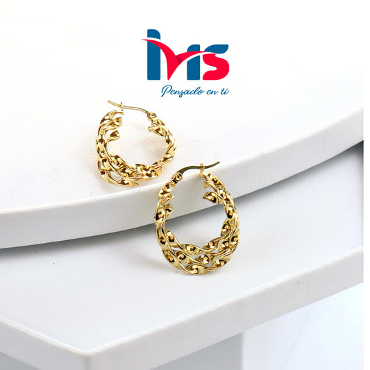 Aretes Tipo Argolla de Acero Quirúrgico 316L – Diseño Eslabón Dorado Pulido brillante