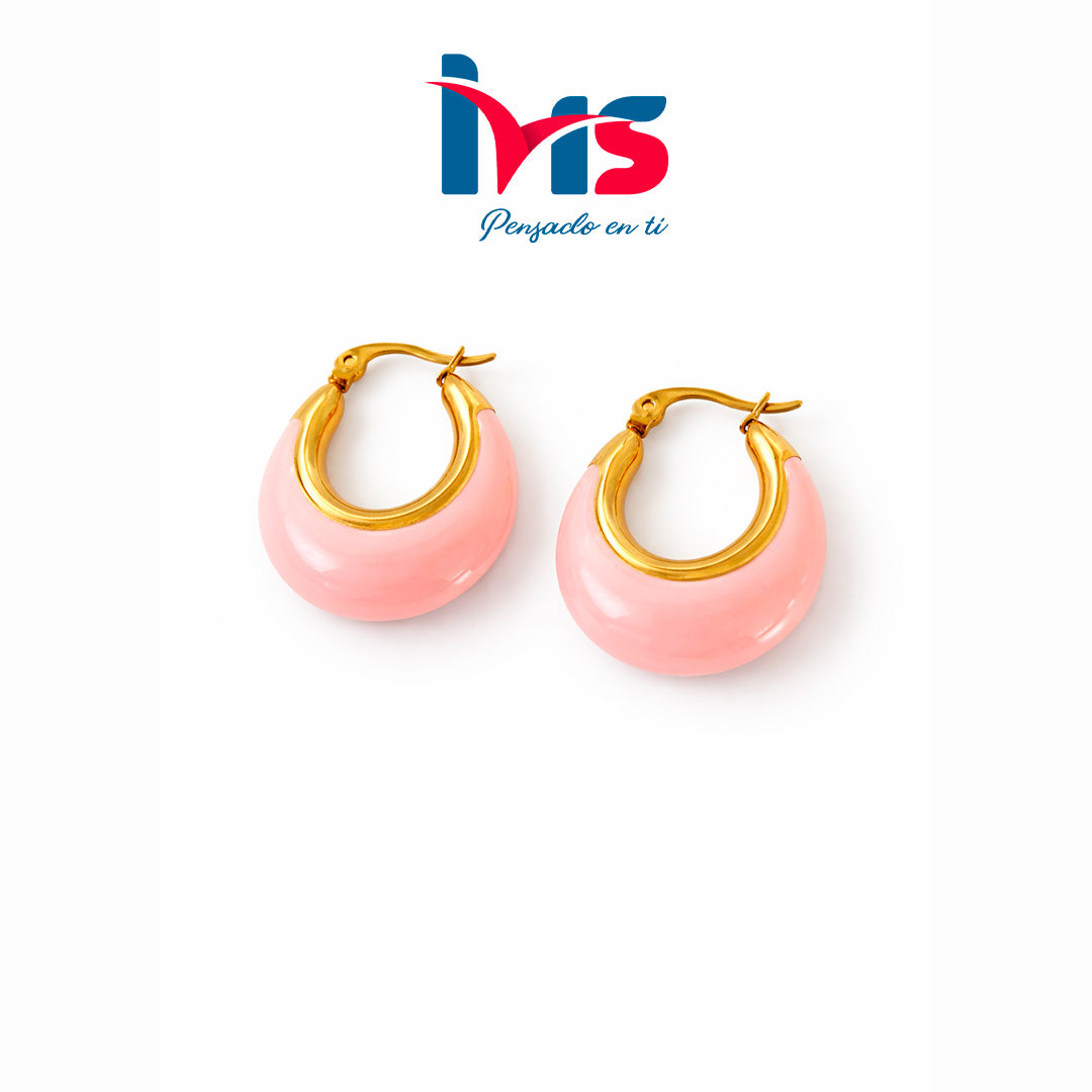 ✨ Aretes de Aro Moderno con Detalle Rosado