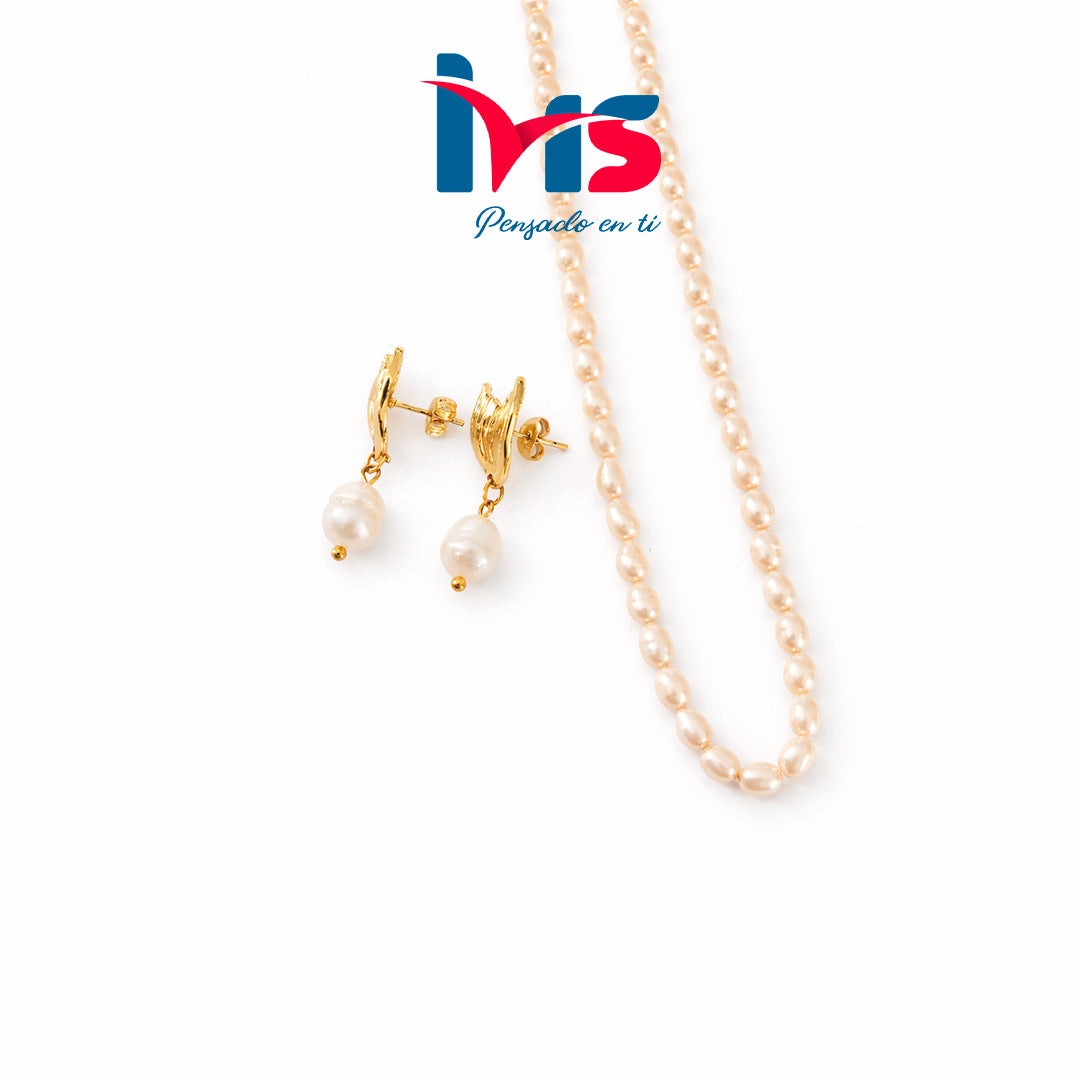 ✨ Set de Joyería de Acero Quirúrgico con Perlas Naturales – Elegancia Clásica y Atemporal