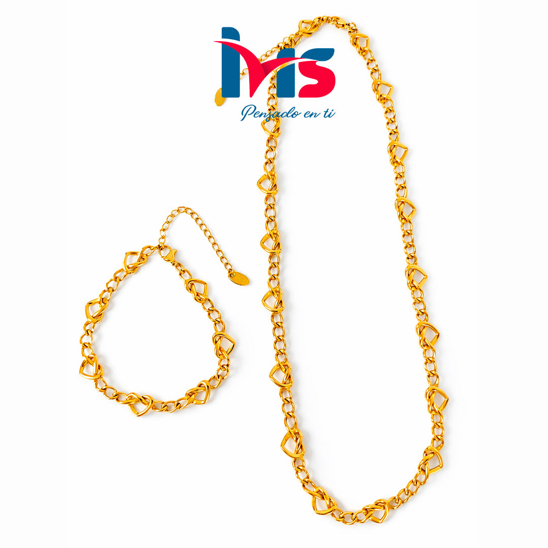 ✨ Set de Collar y Pulsera de Acero Quirúrgico – Diseño Moderno con Eslabones Dorados