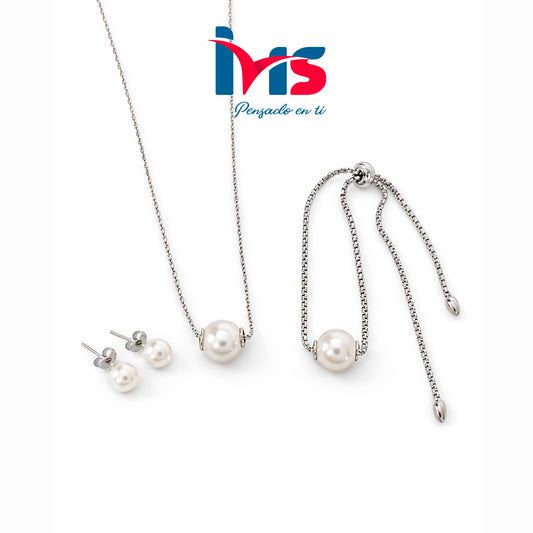 ✨ Set de Joyería de Acero Quirúrgico con Perla – Elegancia Minimalista y Atemporal