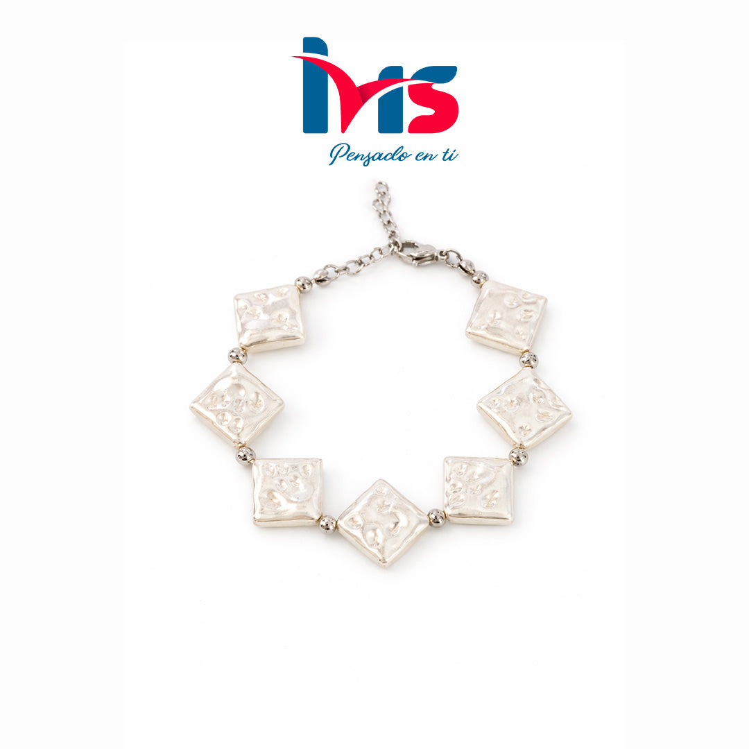 ✨ Pulsera de Acero Quirúrgico con Perlas Placas Texturizadas – Diseño Elegante y Atemporal