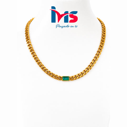 ✨ Collar de Acero Quirúrgico con Eslabón Grueso y Piedra Central – Diseño Elegante y Sofisticado