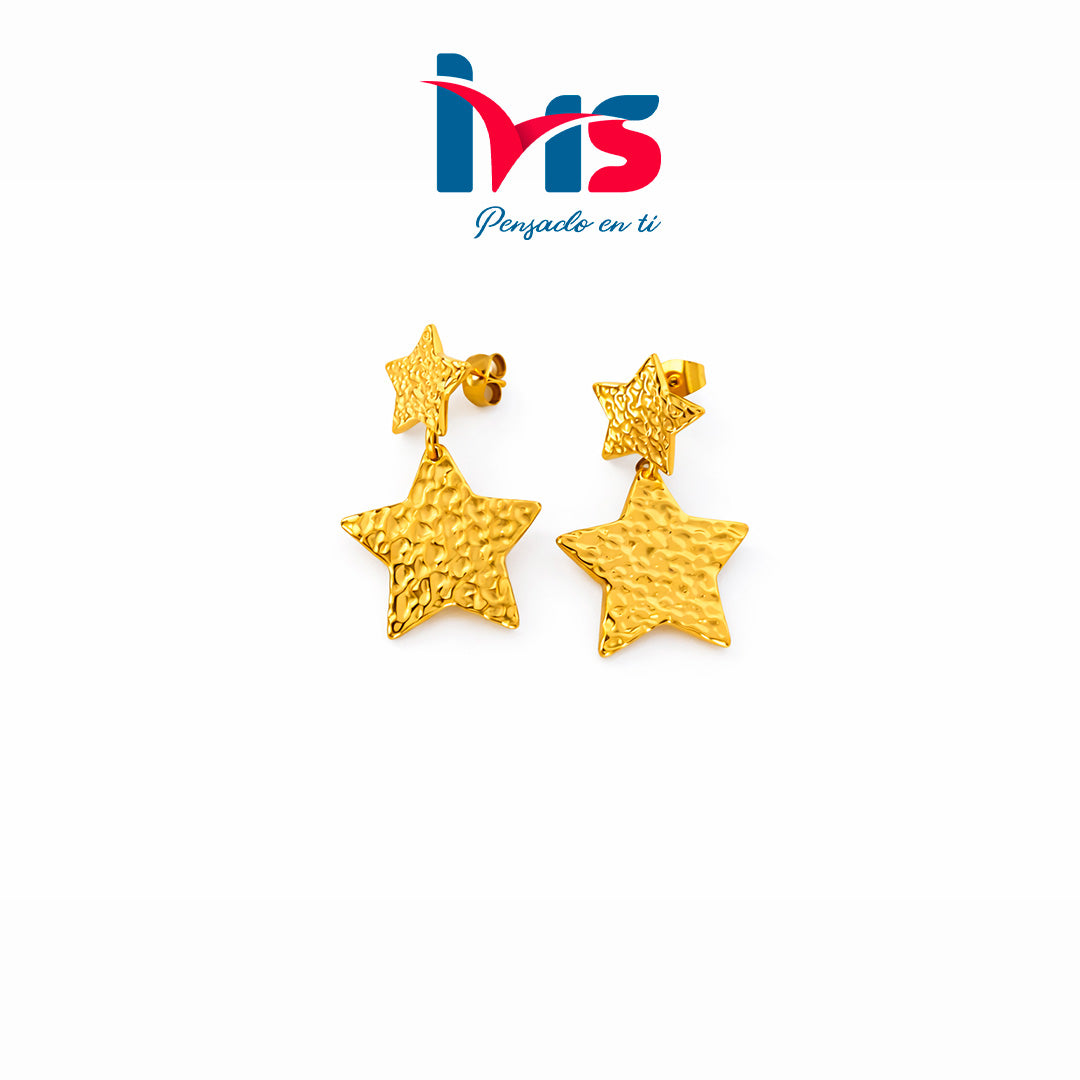 Aretes Colgantes de Estrella en Acero Inoxidable 304 Dorado