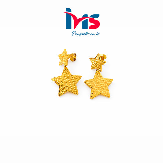Aretes Colgantes de Estrella en Acero Inoxidable 304 Dorado