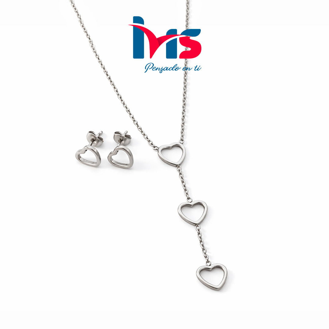 Set de Collar y Aretes de Corazones – Acero Quirúrgico 316L