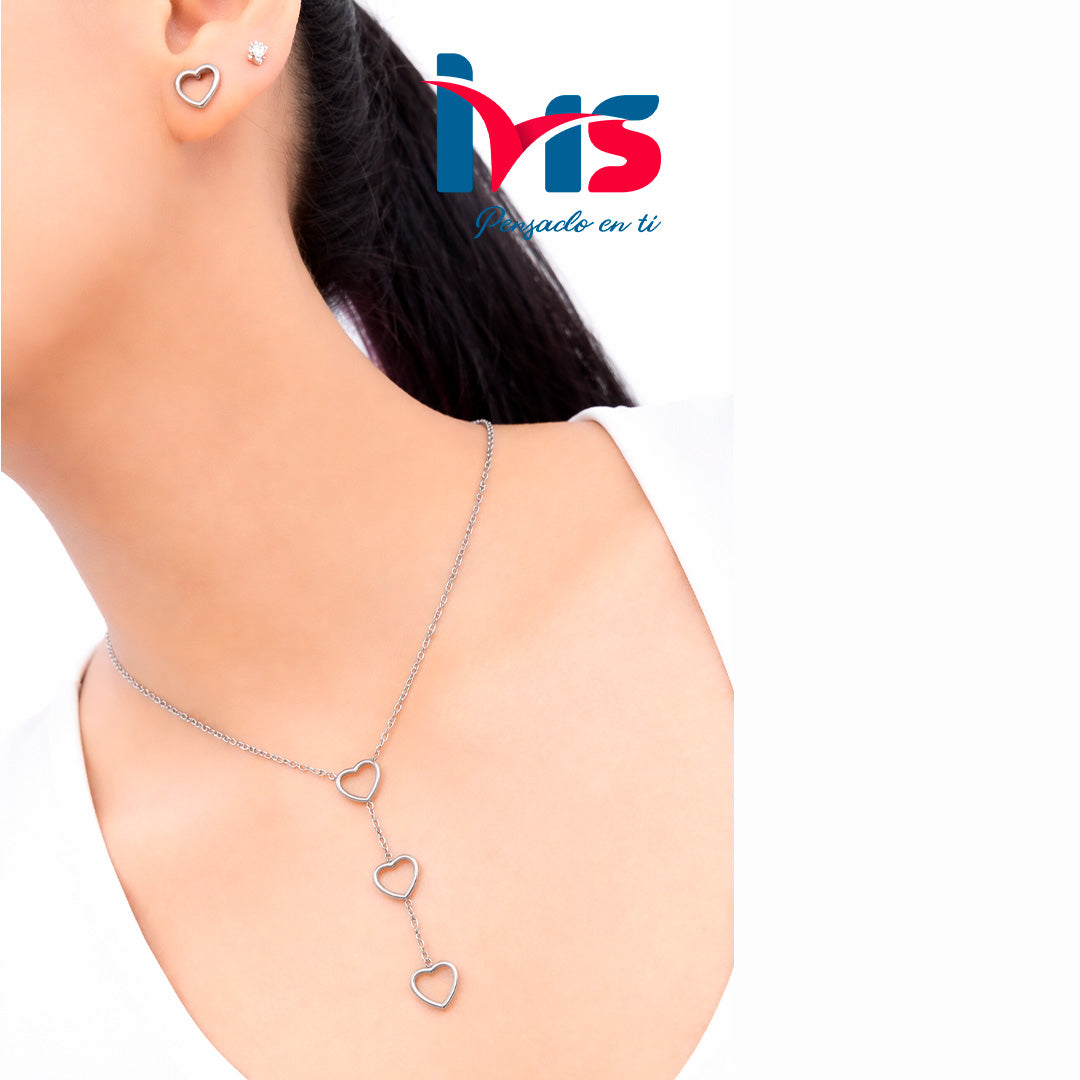 Set de Collar y Aretes de Corazones – Acero Quirúrgico 316L