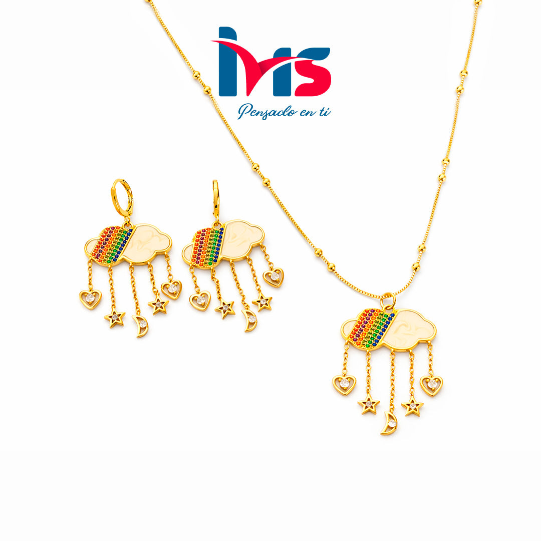 Set de Collar y Aretes con Diseño de Nube y Detalles Colgantes