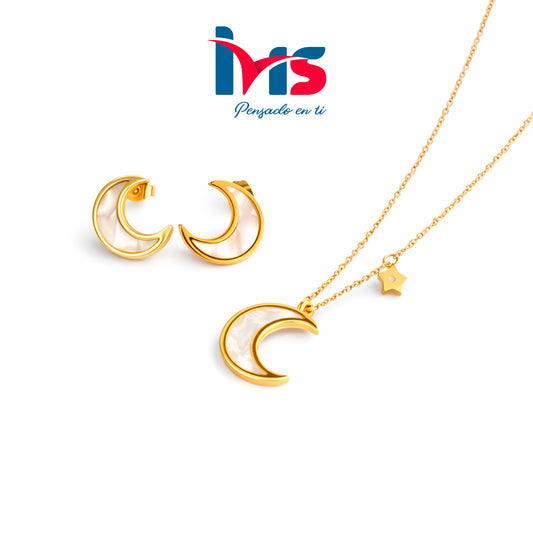 Set Luna & Estrella en Acero Quirúrgico 316L con Nácar