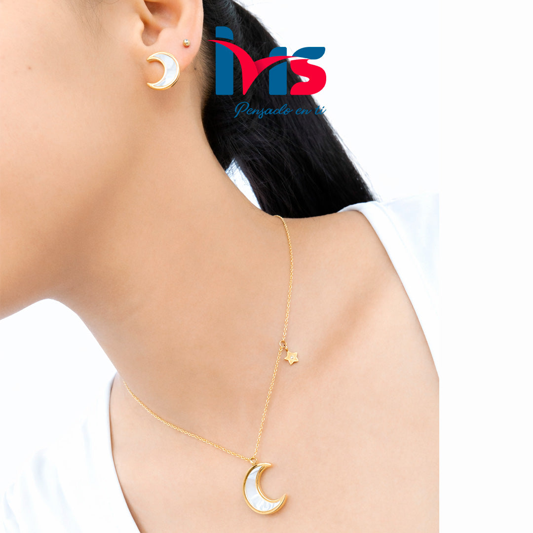 Set Luna & Estrella en Acero Quirúrgico 316L con Nácar