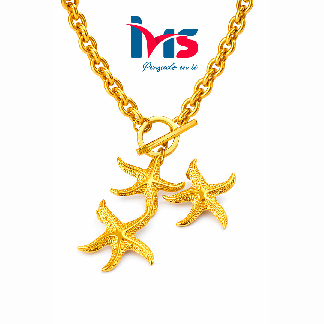 Set Collar y Aretes con Dijes de Estrella de Mar – Diseño Elegante y Tropical