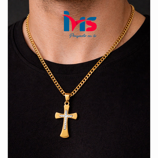 ✨ Cadena con Cruz en Acero Inoxidable Dorado