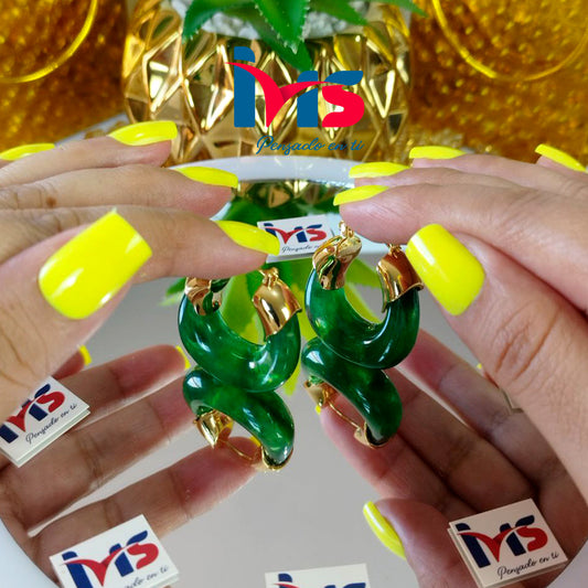 Aretes Esculpidos Color Verde Jade – Acero Quirúrgico 316L Waterproof.