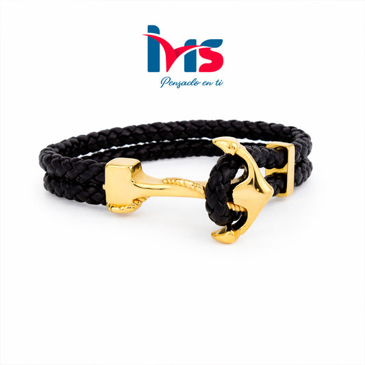 Pulsera de Cuero con Ancla en Acero Inoxidable
