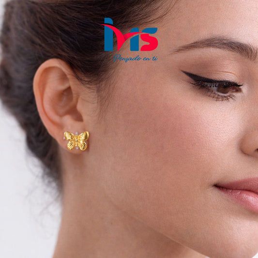 Aretes Mariposa en Acero Quirúrgico 316L Enchapado en Oro