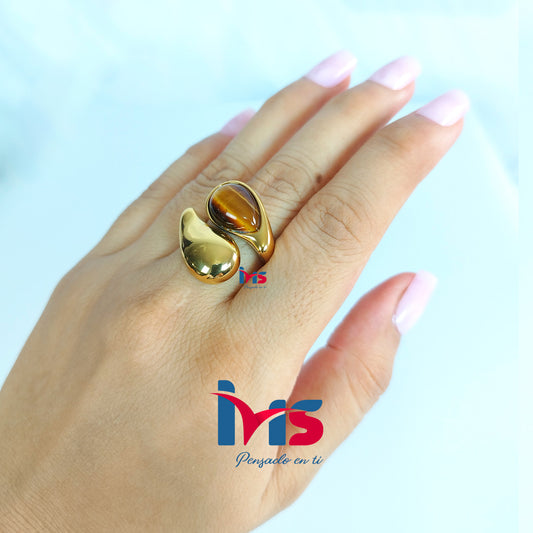 Anillo Ámbar Elegance de Acero 316L Premium, Enchapado en Oro con Recubrimiento PVD