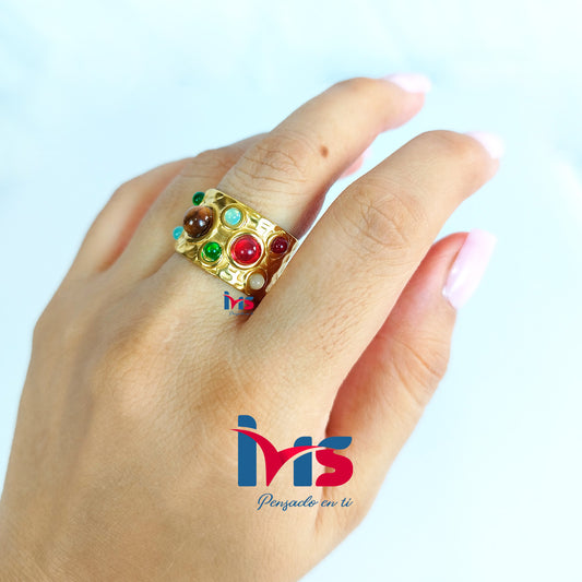 Anillo Mosaic Elegance de Acero 316L Premium, Enchapado en Oro con Recubrimiento PVD