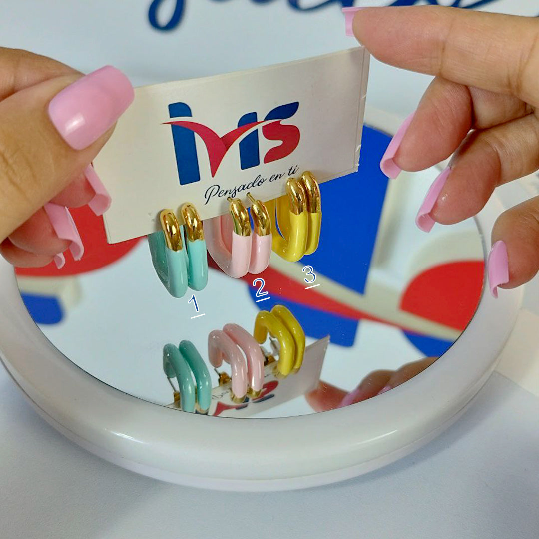 Aretes Aro Mini Bicolor Multicolor – Acero Quirúrgico 316L Waterproof.