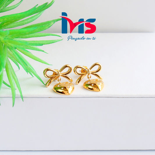 💖 Aretes Dorados Lazo con Corazón – Acero Quirúrgico 316L Waterproof💖