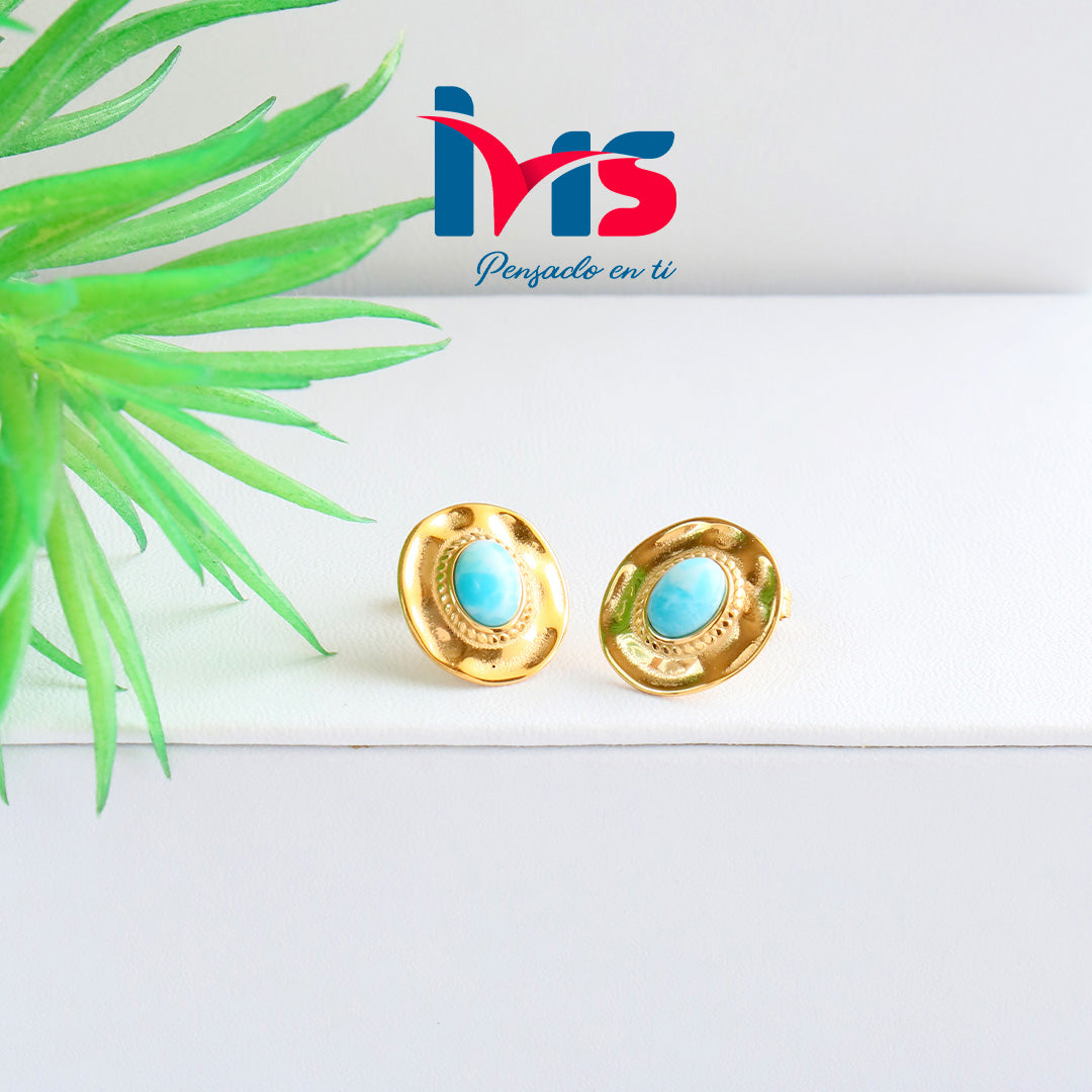 💎 Aretes Dorados con Piedra Celeste – Acero Quirúrgico 316L Waterproof💎