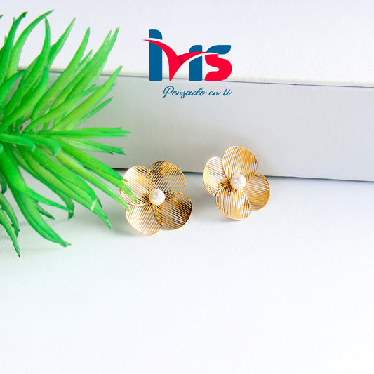 🌸 Aretes Flor con Perla – Acero Quirúrgico 316L Waterproof🌸