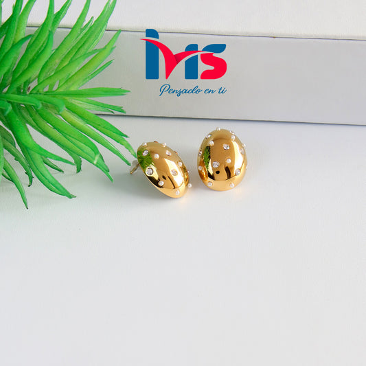 ✨ Aretes Ovalado con Perlas y Cristales – Acero Quirúrgico 316L Waterproof✨