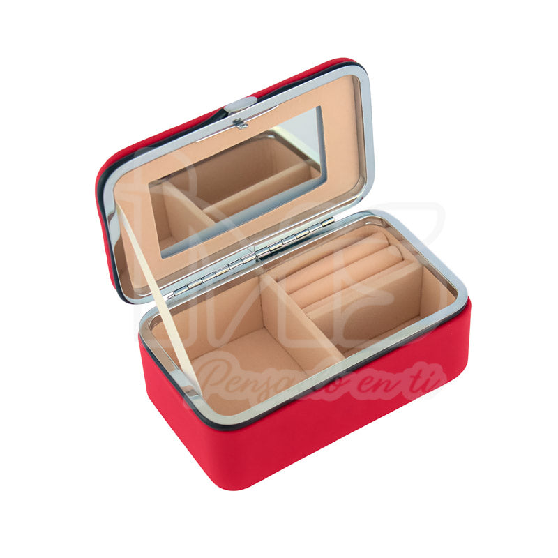 💍 Joyero Compacto con Espejo – Rojo.