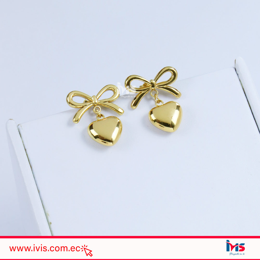 Aretes Lazo con Corazón – Acero Quirúrgico 316L Enchapado en Oro Waterproof