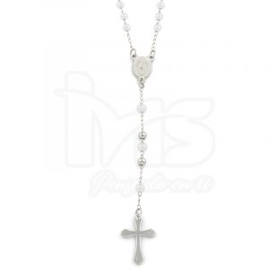 rosario acero quirurgico plateado dorado bolitas pequeñas sencillo perlas blancas